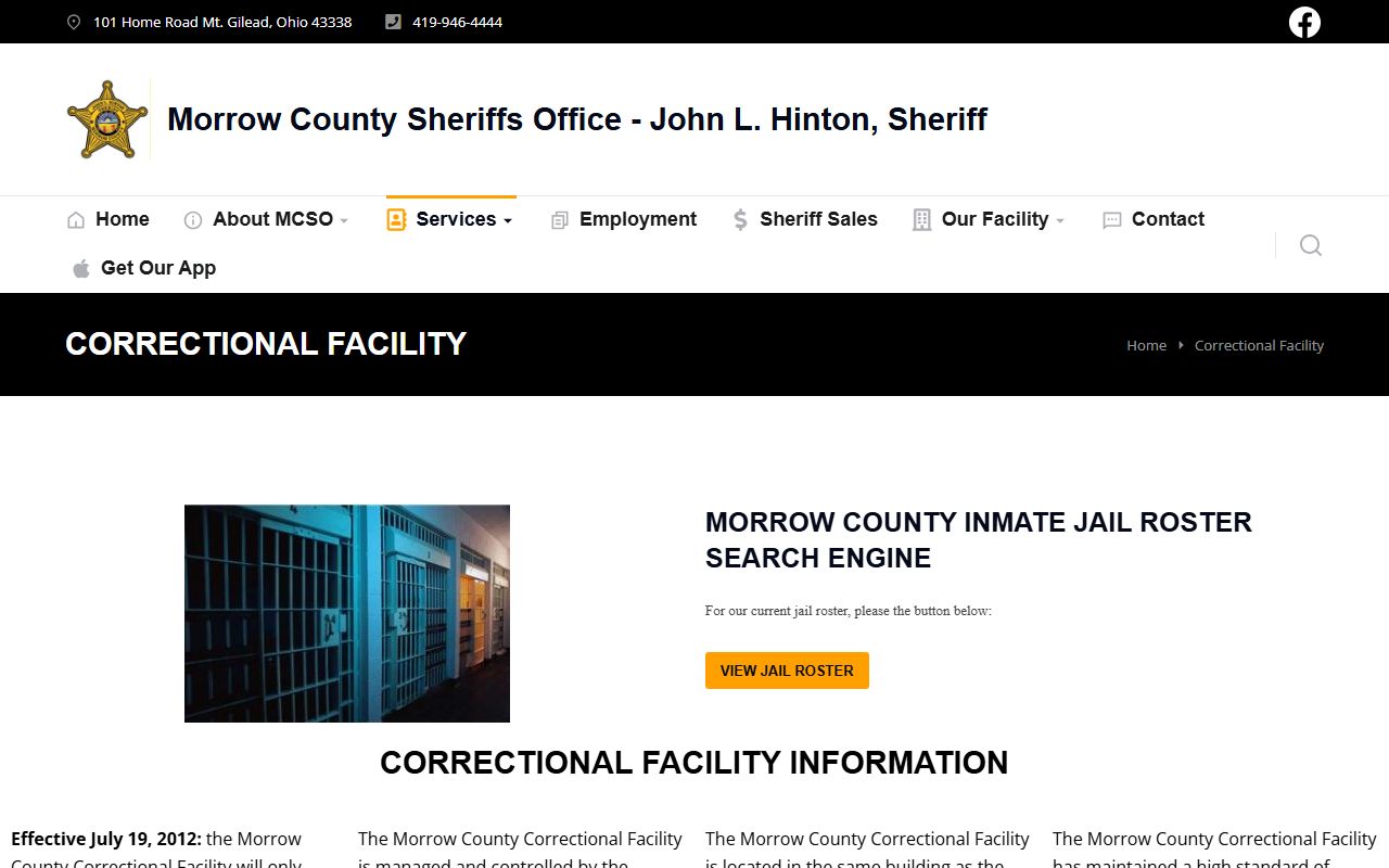Morrow County Correctional Facility inmate lookup and jail service links