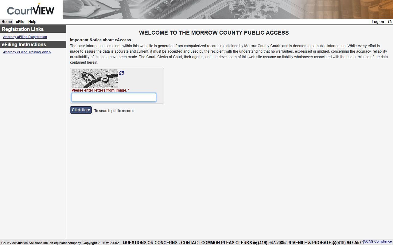 Morrow County court records after arrest CourtView eServices portal