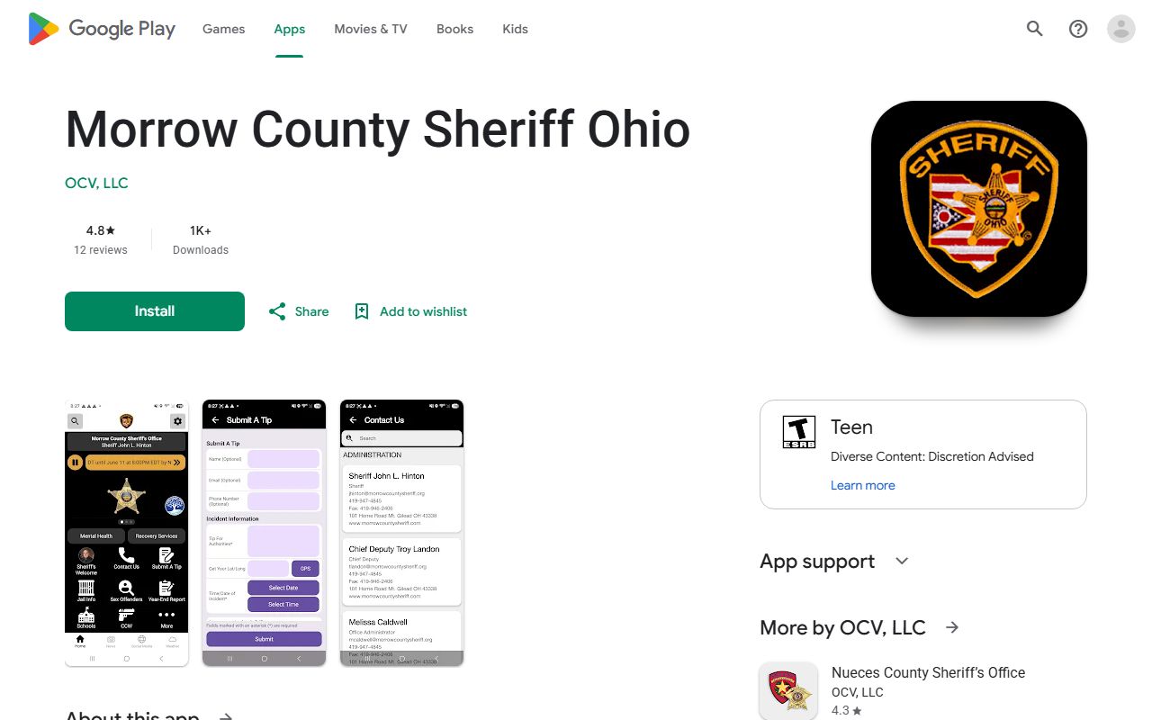 Morrow County inmate records sheriff app Google Play listing
